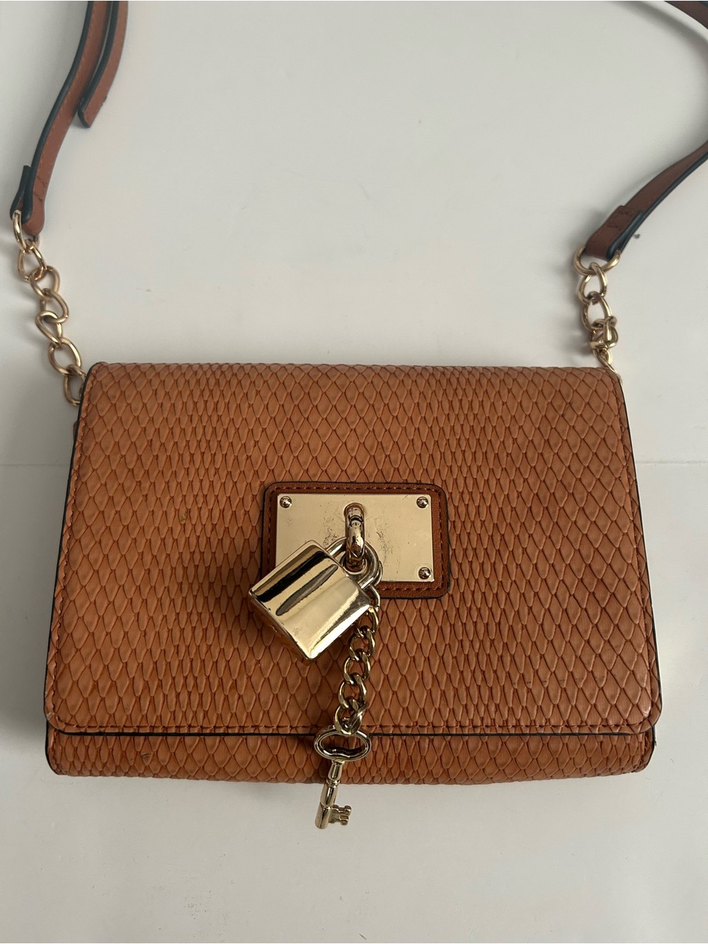 Aldo Faux Snakeskin Crossbody Bag with Gold Padlock Accent Wallet Design